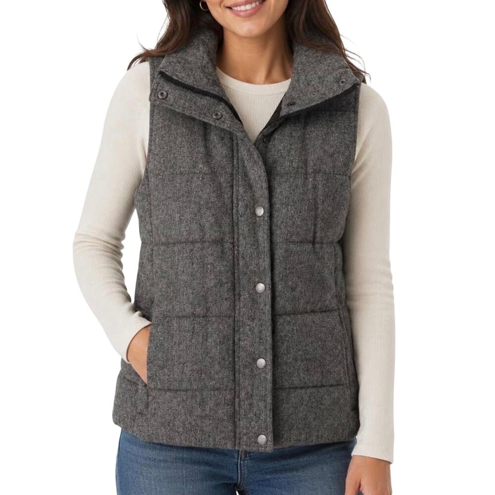 Old Navy Womens Quilted Puffer Vest Size XS Gray Tweed Herringbone Outdoors